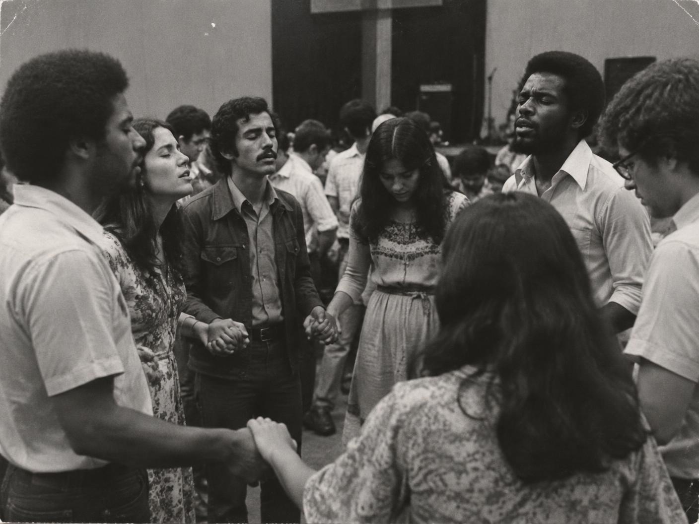 Jovens líderes reunidos em oração